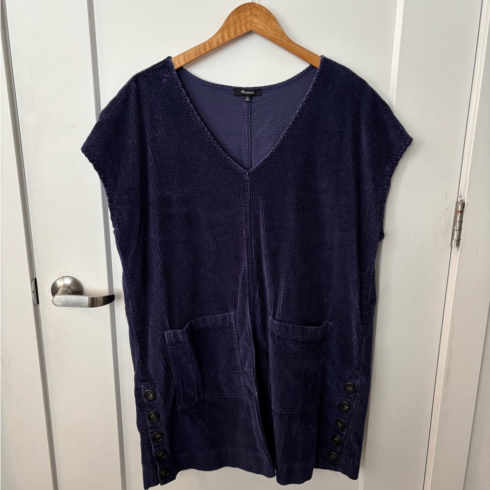 Madewell Blue Corduroy Pinafore Dress with Buttons